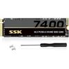 SSK M.2 NVMe SSD 2 TB PCIe Gen 4.0 x4 M.2 SSD Fino a 7400 MB/s, NVMe 2.0 SSD da Gioco Interno Stato Solido Supportano DRAM-less Basso Consumo Energetico, TRIM, Grafene Cuscinetto Termico in Incluso