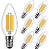 MAYCOLOR Lampadina LED Candela E14 a Filamento 6W Equivalenti 60W, 600Lm, Bianca Calda 2700K, Stile Vintage Retro per Lampadari di Cristallo e Illuminazione Decorativa, Vetro, AC 220-240V, 6 Pezzi