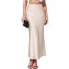 FFWTPY Gonna Donna Lunga Raso Vita Alta Elegante Chic Fishtail Gonne Moda Solida Colore Bohémien Casual Matita per Festa Cocktail (Beige/M)