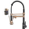 MOGFCT Rubinetto da cucina con spruzzatore estraibile ad arco alto monocomando a molla per lavello da cucina, nero oro rosa