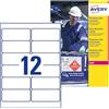 Avery Italia L7913-10 Etichette adesive in polietilene bianco extra resistente, 10 fogli A4, rettangolari 99,1x42,3mm, 12 etichette per foglio, adesivo permanente, stampanti laser