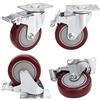 COOCHEER Ruote girevoli con freno, ruote con freno, 400 kg, ruote per mobili, carico pesante, 4 ruote da 100 mm, per mobili, mobili da pallet o come ruote per il trasporto, colore: rosso
