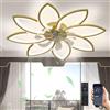 Revneey Ventilatore da soffitto a LED con illuminazione, lampada a sospensione dimmerabile 90W con ventilatore, ventilatore da soffitto silenzioso con luce, per soggiorno camera da letto oro, 8 Köpfe 90x15cm