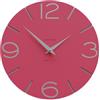 CalleaDesign Orologio da Parete Moderno Smile per Cucina, Soggiorno, Studio, Camera, Ufficio, Bagno, Design Italiano, Elegante, Rotondo, Grande 30 cm [Fucsia RAL4010 ed Alluminio]