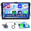 Hikity Android Wireless CarPlay Autoradio con GPS per VW Golf 5 6 Passat Tiguan 9 Pollici Touchscreen Stereo Auto Bluetooth con Schermo Supporto Android Auto/WiFi/FM Retrocamera+Canbus