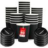 Zuvo Confezione da 50 tazze da caffè da asporto con coperchio, usa e getta, isolate, a tripla parete, in carta kraft, per caffè da asporto, tè o liquidi caldi, confezione da 50 (350 ml), nero