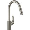 hansgrohe Focus M41 rubinetto da cucina, estraibile, orientabile, 31833800, Focus M41 acciaio inox spazzolato [Rubinetteria da Cucina > Rubinetti da Cucina]