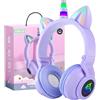 OHAANYY Cuffie Bluetooth Bambini Unicorno Pieghevoli con LED, Microfono & Cavo - Compatibili con PC/Tablet/Smartphone (viola)