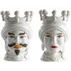 BEVILACQUA SET DI 2 TESTE DI MORO, CERAMICA ARTIGIANALE SICILIANA BIANCO, 22 cm - h 22 x 15 x 15 cm