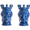 BEVILACQUA SET DI 2 TESTE DI MORO, CERAMICA ARTIGIANALE SICILIANA BLU, 22 cm - h 22 x 15 x 15 cm
