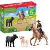 SCHLEICH FARM WORLD | Equitazione Western 42578 | set fattoria con cowboy, cavallo, vitello e cane con briglia e sella | accessori rodeo western | giocattolo fattoria dai 3 anni | set da 6 pezzi