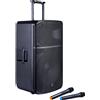 Soundsation Cassa Portatile Amplificata 2 Microfoni Senza Fili a Batteria 15" Carrello Ruote