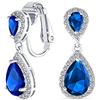 Bling Jewelry Blue Teardrop CZ Halo Prom Drop Statement Lampadario Clip On Earrings Simulazione Di Zaffiro Cubic Zirconia Argento Placcato Ottone