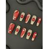 MouyouGlow Fatto a mano Unghie Finte Media lunghezza MouyouGlow,Ballerina Rosso Argento Chrome Cat Eye Magnetic Crystal Y2K Coquette Utilizzabile Press on Nails con Gel Pad,Handmade Fake Nails,10pz（91-XS Size）