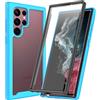 XINNI Cover per Samsung Galaxy S22 Ultra 5G, Protezione Schermo Integrata 360 Gradi Antiurto Custodia, Rugged Doppia Faccia Bumper Trasparente Full Guscio Fronte Retro Case, Azzurro