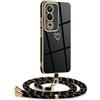 Mkej Cover per OPPO A80 5G con cordino, Placcatura Silicone Cuore amore Custodia con Cordino, con Regolabile Staccabile laccio Case per OPPO A80 5G, Oro nero