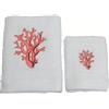 Ischia Tessile Ricami De Vivo Coppia di Asciugamani in Spugna Idrofilizzata Balza Lino con Corallo Ricamato - 100% Cotone - Asciugamani Bagno WC - Lavabile in Lavatrice e Asciugabile in Asciugatrice (Rosso)