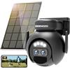 BEENOZO 4K Telecamera Wi-Fi Esterno Senza Fili, 360° PTZ Videocamera Sorveglianza con Pannello Solare, Doppia Lente, 6X Zoom, Rilevamento del movimento PIR, Audio Bidirezionale, Visione Notturna a Colori