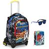 Seven Trolley Zaino Scuola Jack 3 Ruote, Nero Giallo, Mark On Boy, 3 in 1, Triplo Uso, Bambino Ragazzo + Astuccio 3 Scomparti Scuola + Occhiali da Sole SEVEN