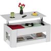 Relaxdays Tavolino da Salotto Contenitore, HxLxP: 42 x 98 x 50 cm, Tavolo da caffè Basso con Piano Sollevabile, Bianco, Ferro