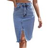 Vhersily Gonna in jeans da donna, lunghezza al ginocchio, a vita alta, in denim, con tasche, in jeans, alla moda, con frange, Blu, M