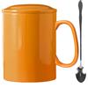 KOPYFANTAP Tazza Grande 1000ml, 33Oz Tazzina Giganti da Caffè in Ceramica con Coperchio e Cucchiaio XXL Bicchieri con Grandemanico, Lavabile in Lavastoviglie, Arancione