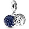 PANDORA Pendente Moments in argento Sterling con albero genealogico a forma di stella e luna, con zirconi cubici trasparenti e smalto blu glitterato