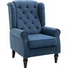 HOMCOM Poltrona per Salotto in Stile Francese con Seduta Imbottita e Cuscini, in Poliestere, 74x86x102 cm, Blu|Aosom