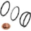 BodyBonita 3 Pezzi Piercing Naso Cerchio - Acciaio Chirurgico 316L 18G CZ Nostril Piercing Septum Daith Trago Helix Orecchino Cartilagine Elice Setto Rook Conch Piercing Naso Anello Nero 8mm