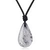 COAI Collana di Pelle da Uomo e da Donna, Collana con Ciondolo Goccia di Quarzi Rutilato Nero