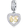 GLOWDAS 10 11 a 21 22 23 24 25 28 30 33 35 40 45 50 55 60 65 70 75 80 Charms Compleanno, Fit Bracciale Anniversario Europeo/Collana, Numero D'oro 925 Argento Sterling Cuore Ciondolo con CZ, per Donne/Uomini