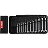 STIER Set di chiavi combinate a cricchetto STIER, 12 pezzi, SW 8-19 mm, profilo 12H, design piatto, acciaio al cromo-vanadio, design cromato opaco, dentatura fine con 72 denti, in custodia