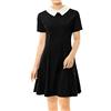 Allegra K - Vestito da Donna, con Colletto, a Maniche Corte, con Gonna a Campana Nero 42 cm