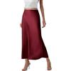 xxxiticat Elegante gonna in raso, casual, a vita alta, in seta, per cocktail, feste, lavoro, midi, Rosso vino, M