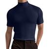 Generic 2024 Maschio Primavera ed Estate Solido T Shirt Camicetta Alto Dolcevita Manica Corta Top T Shirt Uomo Scollo A V Allenamento, Marina Militare, M