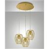 Fabas CAMP LAMPADARIO A SOSPENSIONE ORO OPACO 3 LUCI ATTACCO E27, BASE TONDA D.50CM
