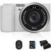 ORDRO G730 - Fotocamera mirrorless con video 5K, AF/MF, zoom ottico 12X, 3,2 pollici con schermo vari-angolo mirrorless fotocamera digitale con scheda SD da 64 GB (Standard Bundle, Bianco)