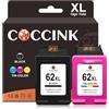 COCCINK 62XL Cartuccia d'inchiostro per HP 62 XL Compatibile con Officejet 200c 200 250 5740 5742 5743 5744 5745 5746 8040 8045 Envy 8000 7640 5644 5640 5547 5544 5540 5545 5546 554 Nero e colore