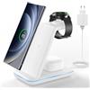 JoyGeek Caricatore Wireless per Samsung, Stazione Ricarica 3 in 1 per Samsung S25/S24/S23/S22/Flip/Fold, Caricabatterie Wireless per Galaxy Watch Ultra/8/7/6/5/4, Base Ricarica per Galaxy Buds-Bianco