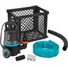 Gardena Set Acqua Alta 9000: Pompa a immers. con Portata 9000 l/h, Funzione Auto, Filtro p. Particelle di Sporco Fino a 25 mm, incl. Raccordo p. Tubo Flessibile e Scatola di conserv, 300 W (9041-20)