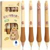 KCatsy Set di 4 Penne Cancellabili - Sfera sull'Estremità per Rimuovere l'Inchiostro - Penna A Scomparsa Cancellabili Inchiostro Termosensibile - Diametro Punta 0,5 mm (A-Q Capibara Colore inchiostro: Blau)