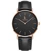 Alienwork Orologio Uomo Donna Oro rosa Bracciale in Cuoio Nero Ultra-sottile