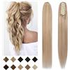 SEGO Coda Capelli Veri Clip Pinza Cavallo Extension Ponytail Naturale Remy Human Hair Lisci 40cm Fascia Unica 105g #18P613 Biondo Cenere&Biondo Chiarissimo