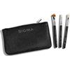 Sigma Beauty Glam 'N Glow - Set di 3 mini pennelli per occhi, ombretto, doppio e sfumatura, elegante astuccio nero (4 pezzi)