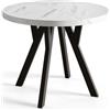 AlpiMeble Tavolo rotondo per sala da pranzo OVO, tavolo allungabile, diametro da 80 cm a 130 cm, colore MARMUR, con gambe in legno di colore nero