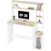 eSituro Tavolo per Computer con Libreria, Scrivania con 5 Ripiani, 113,5x45 cm, Scrivania per Bambini, Camera da Letto, Ufficio, Rovere e Bianco