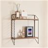 [en.casa] Scaffale da Parete a 2 Ripiani Mensola da Muro Libreria Pensile con Telaio in Acciaio 47,5 x 42 x 14 cm Stile Industriale - Nero/Effetto Noce