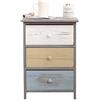 Rebecca Mobili Comodino vintage, cassettiera con 3 cassetti, legno paulownia, grigio beige blu, camera salotto - Misure: 56 x 40 x 29 cm (HxLxP) - Art. RE4883