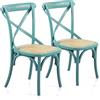CASAMATA STYLING & DESIGN Casamata - Set 2 Sedie Sala Da Pranzo Shabby Chic In Legno Di Olmo, Sedie Cucina Cross Con Seduta In Rattan Naturale, Sedie Vintage, Sedie In Legno Colorate, Sedia Design 43x49x89 Cm (Azzurro)