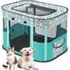 ALLSOPETS Recinto per Cani da Interno Pieghevole, Anche per Esterno, Box Traspirante Portatile per Gatti Conigli Cuccioli con Borsa da Trasporto, per Viaggi e Campeggio (Quadri Verdi, XXL)
